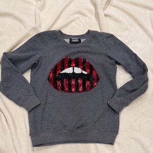 Markus Lupfer Gray Sweater with Red Sequin Lips